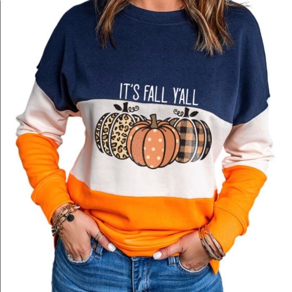 🎃New!! Fall Pumpkin ColorBlock Sweatshirt🎃 - Picture 3 of 5